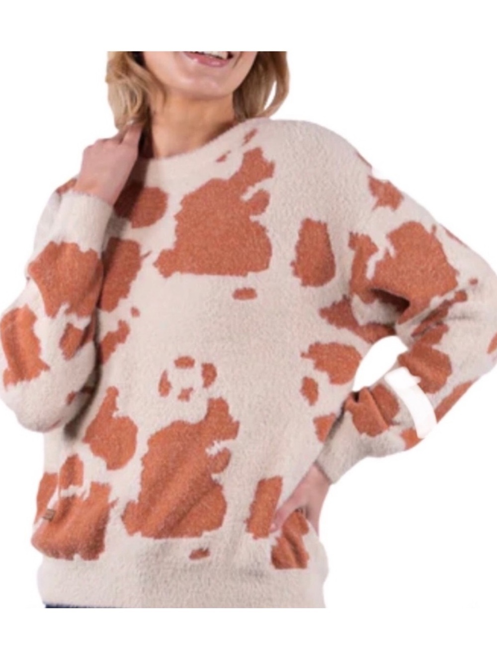 Simply Southern Soft Cozy Cow Print Sweater Size Medium